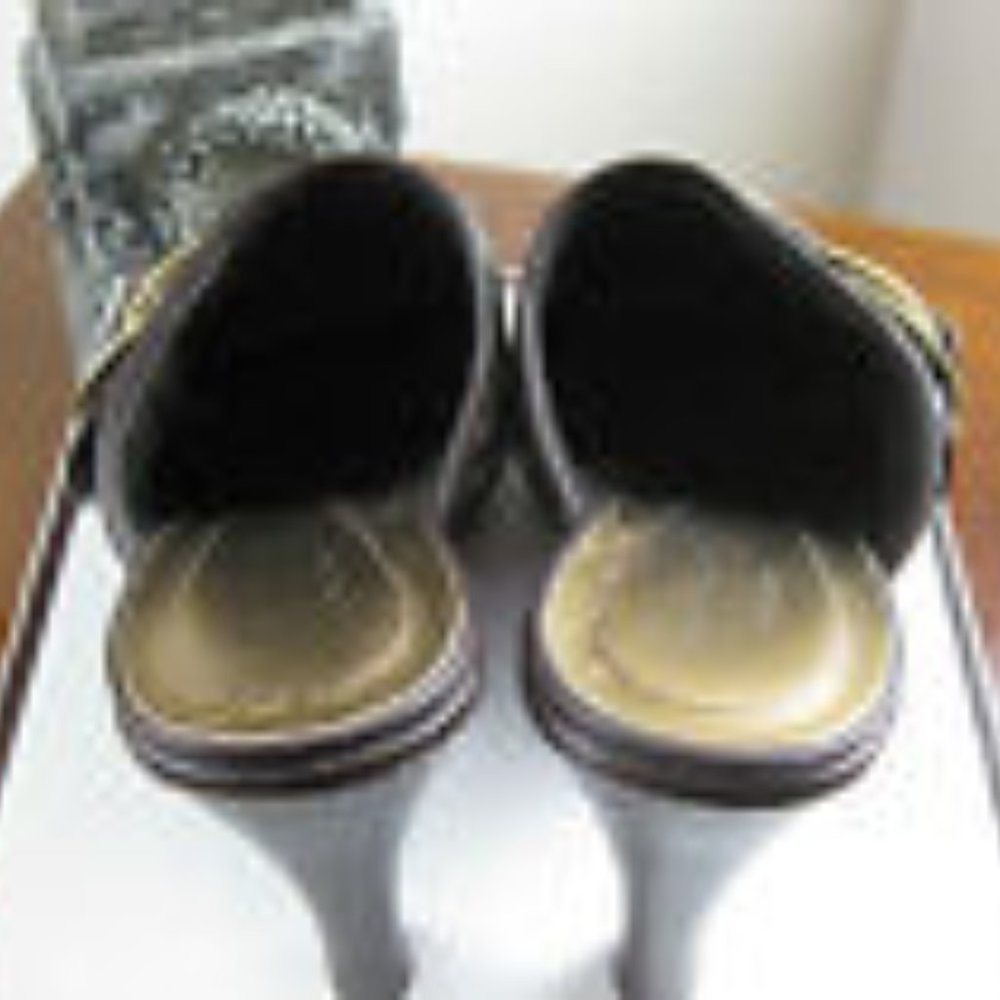 COACH PRE-OWNED CLAUDE BOUCLE TWEED LEATHER MULE SLIDE HIGH HEEL GREEN 7 - Picture 6 of 10